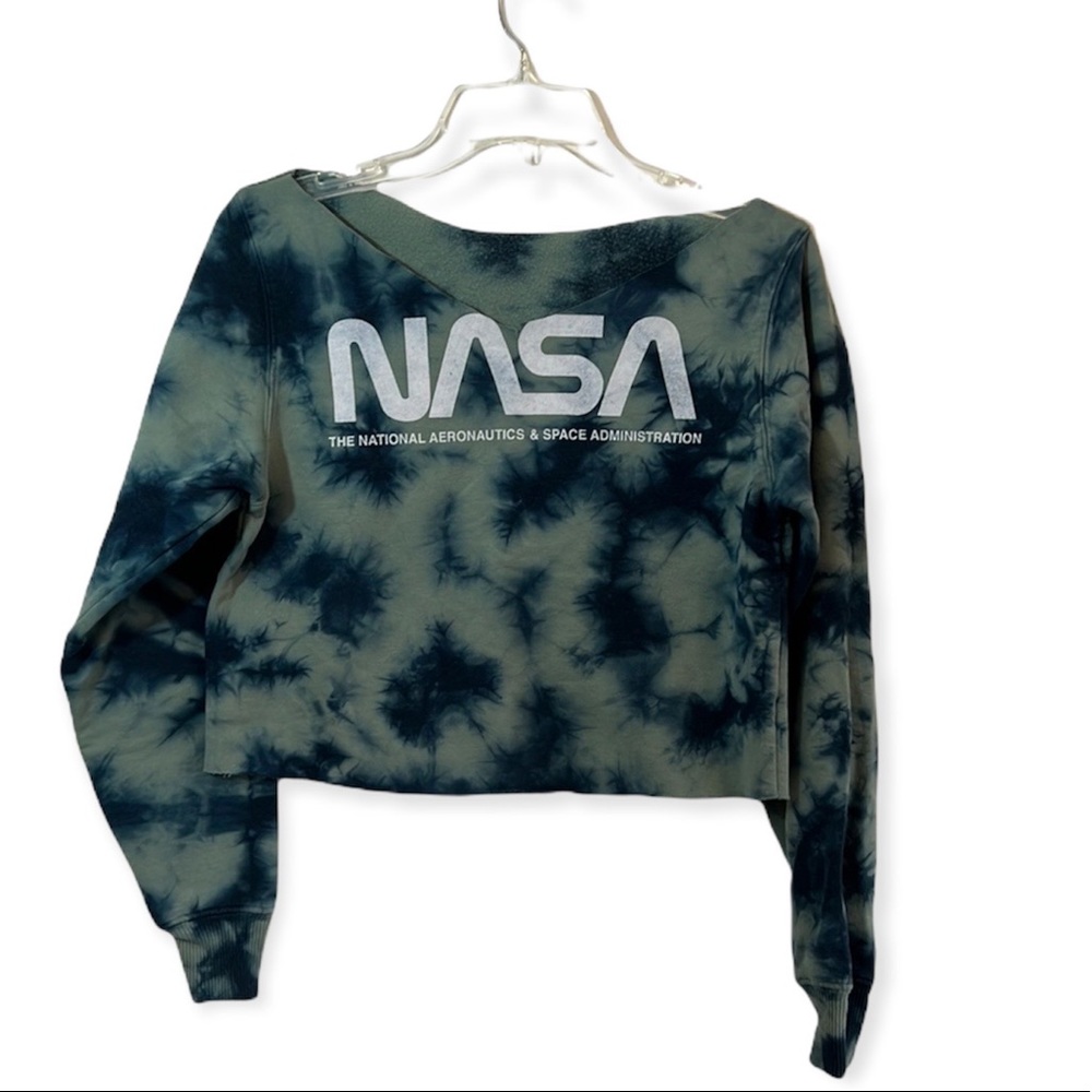 Tie dye NASA graphic crop long sleeve top sweatshirt size XS